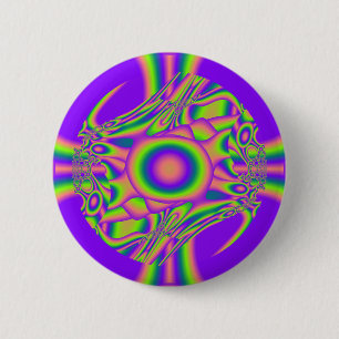 Fractal Warp Purple Green Psychedelic 6 Cm Round Badge