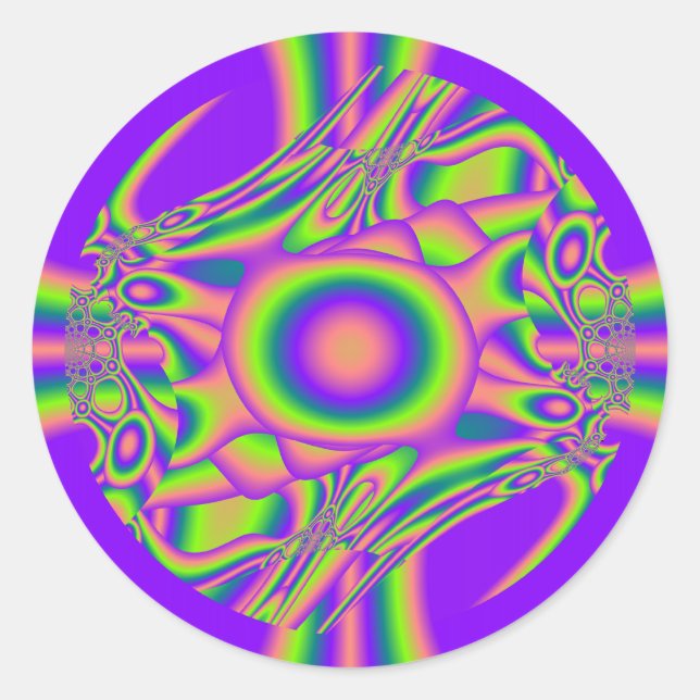 Fractal Warp Purple Green Psychedelic Classic Round Sticker (Front)