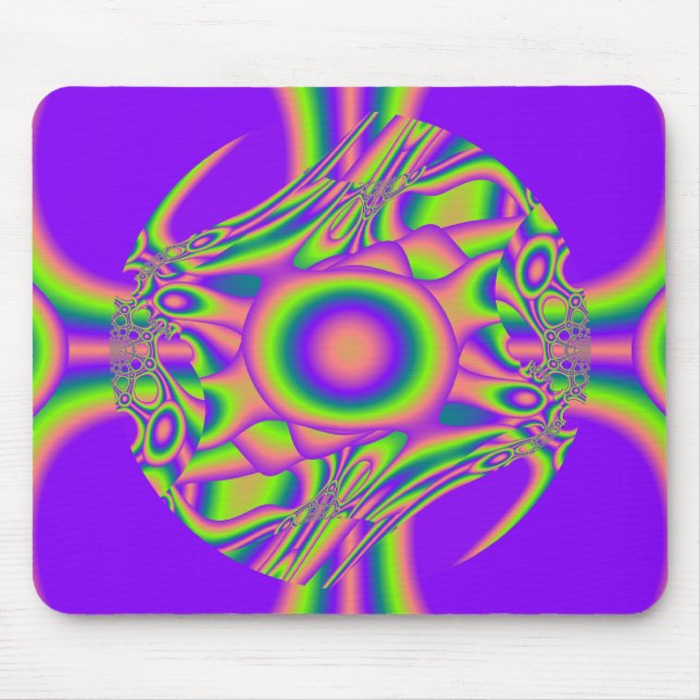 Fractal Warp Purple Green Psychedelic Mouse Mat (Front)