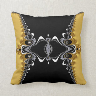 Fractal Waves Gold+Black Art Cushion