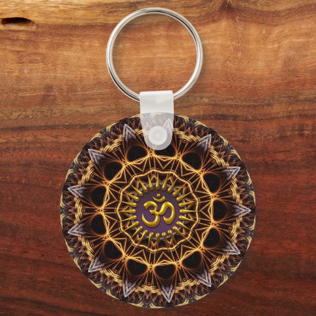 Fractal Weave Golden OM Symbol  Key Ring (Front)