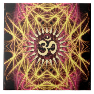 Fractal Webs of Gold Aum Ceramic Tile