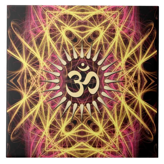 Fractal Webs of Gold Aum Ceramic Tile (Front)