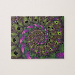 Fractal with Green Purple and Pink Petal Shapes Jigsaw Puzzle