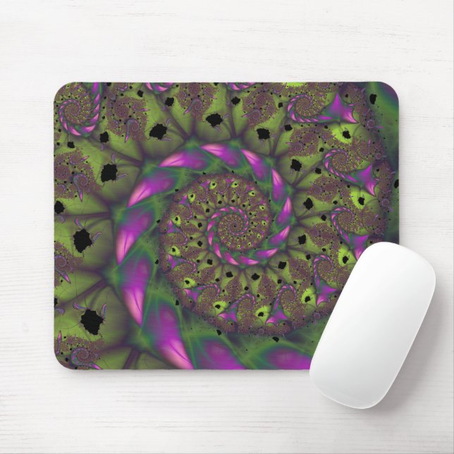 Fractal with Green Purple and Pink Petal Shapes Mouse Mat (With Mouse)