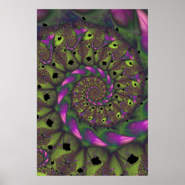 Fractal with Green Purple and Pink Petal Shapes Poster (Front)