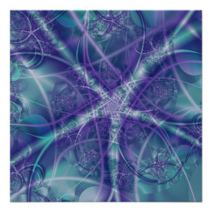 Fractal with Purple Blue and White Star Shapes Poster