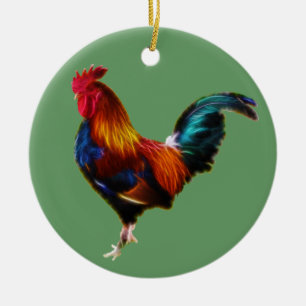 Fractalius Leghorn Rooster Ceramic Tree Decoration