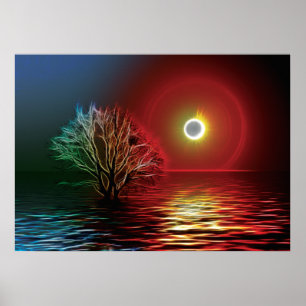 Fractalius Tree, Sky And River Poster