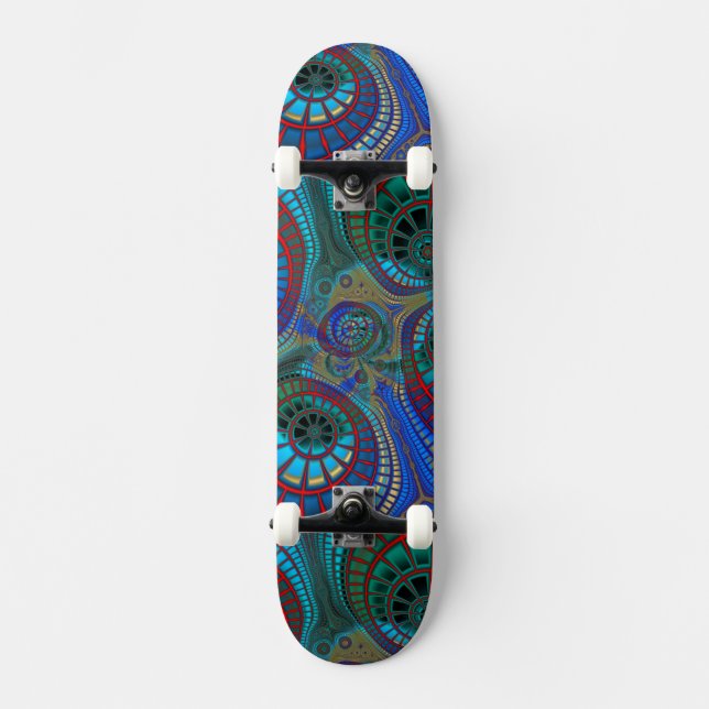 Fractals Mandala Art Blue Red Green Skateboard (Front)