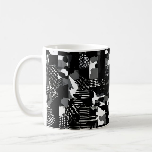 "Fractura" - Black White Camouflage Pattern  Coffee Mug (Left)