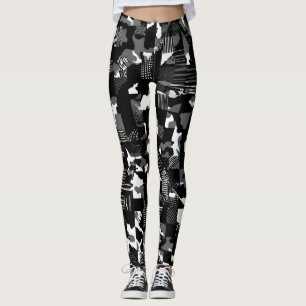 "Fractura" - Black White Camouflage Pattern Leggings