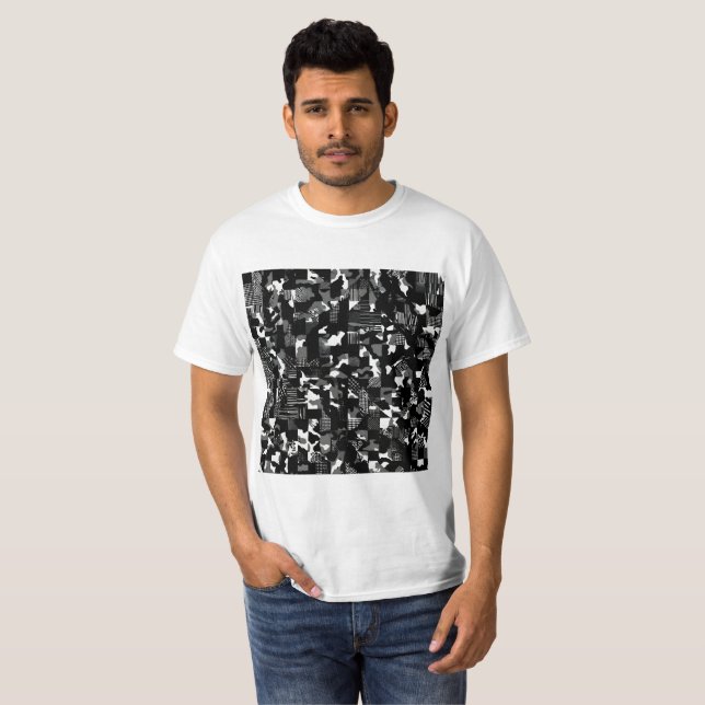 "Fractura" - Black White Camouflage Pattern  T-Shirt (Front Full)
