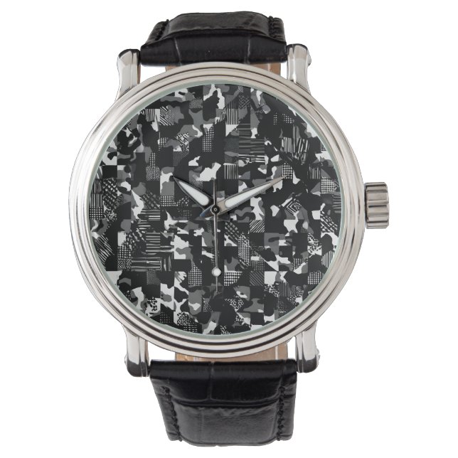 "Fractura" - Black White Camouflage Pattern  Watch (Front)