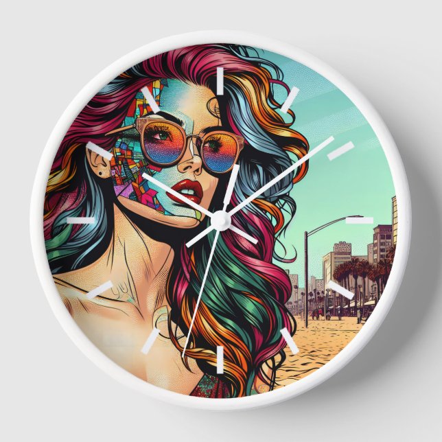 Fractured Art | Abstract Woman at Beach Clock (Front)