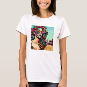 Fractured Art   Abstract Woman at Beach T-Shirt
