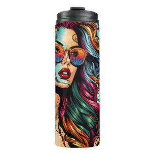 Fractured Art   Abstract Woman at Beach Thermal Tumbler