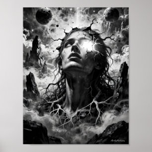 Fractured Cosmic Mind Surreal Portrait Poster