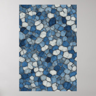 Fractured Honeycomb: Blue Cracked Tile Pattern Poster