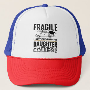 Fragile College Drop-Off Design with Car Illustrat Trucker Hat