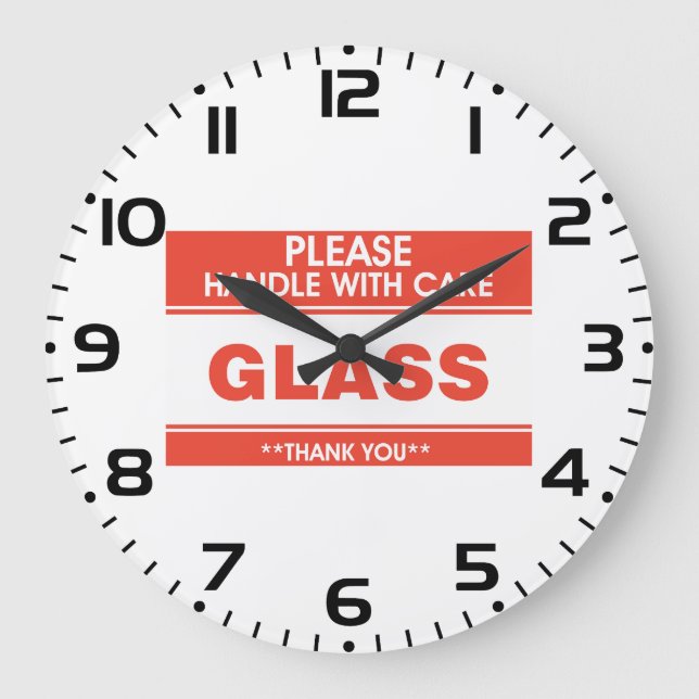 Fragile Glass Handle With Care Warning Large Clock (Front)