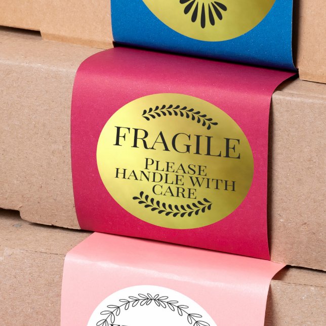 Fragile gold  please handle with care classic round sticker (Creator Uploaded)