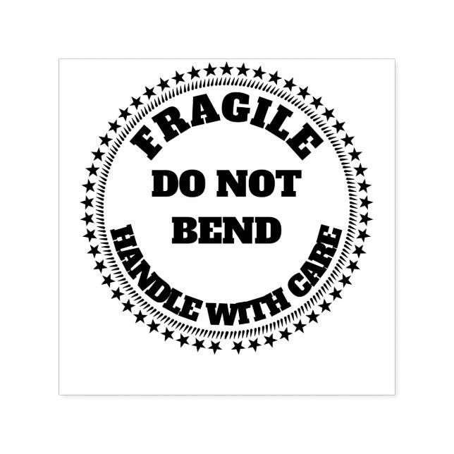 Fragile handle with care do not bend round self-inking stamp (Design)