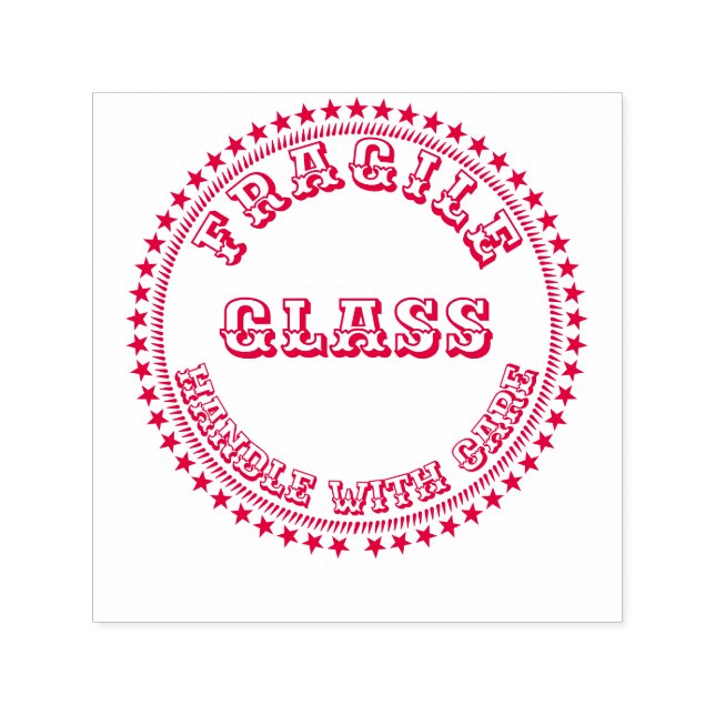 Fragile handle with care GLASS warning round red Self-inking Stamp (Design)