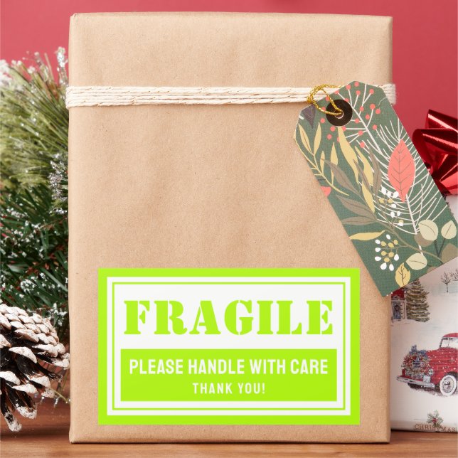 Fragile Handle With Care Mailing and Packaging Rectangular Sticker (Holiday)