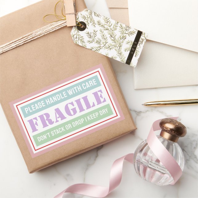 Fragile Handle With Care Packaging Colourful Rectangular Sticker (Gifting)