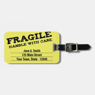Fragile, Handle with Care, Yellow Luggage Tag