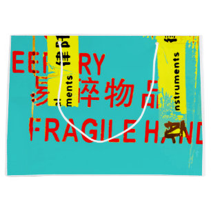 FRAGILE Marking w COOL Asian Characters Large Gift Bag