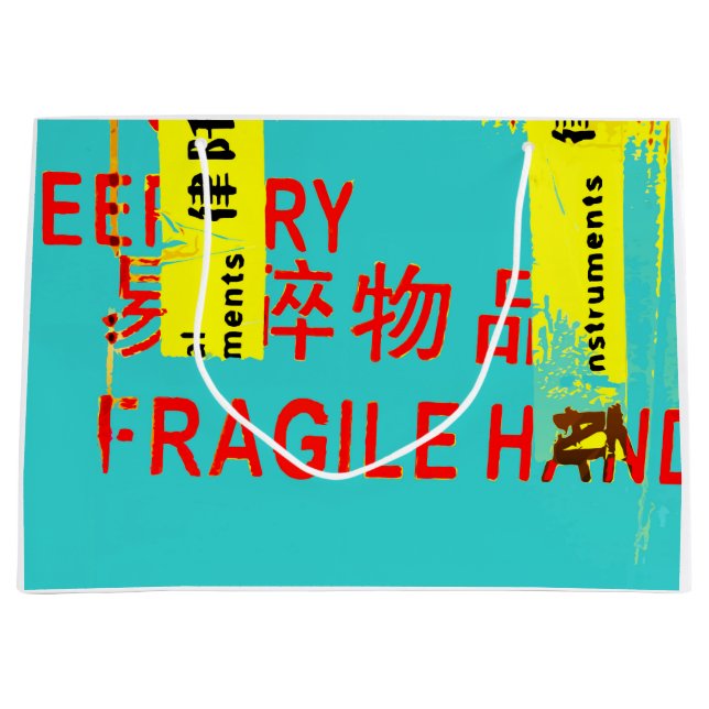 FRAGILE Marking w COOL Asian Characters Large Gift Bag (Front)