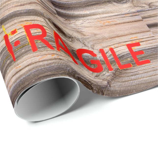 FRAGILE Markings - Torn Peeled - Wood Texture Wrapping Paper (Roll Corner)