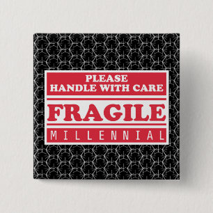 Fragile Millennial, Handle With Care Bubble Wrap 15 Cm Square Badge