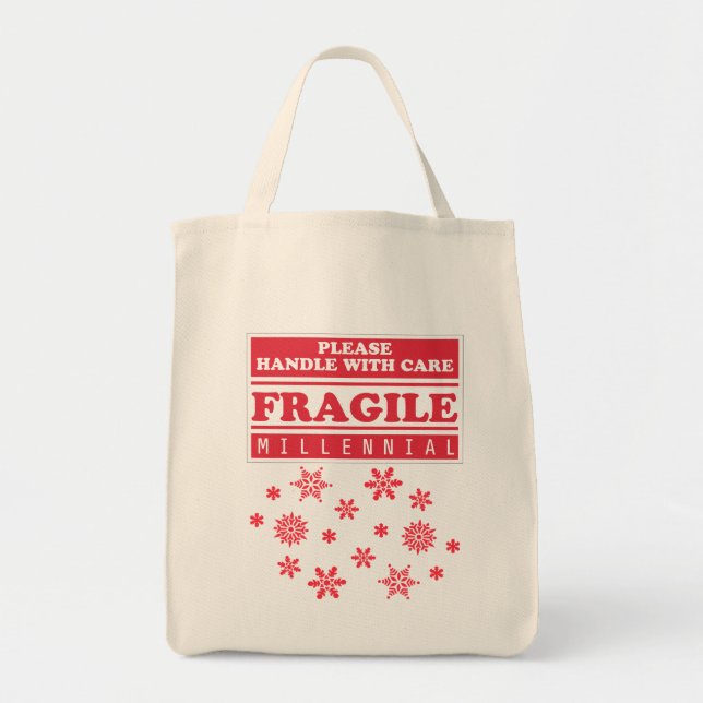 Fragile Millennial, Handle With Care Snowflakes Tote Bag (Front)