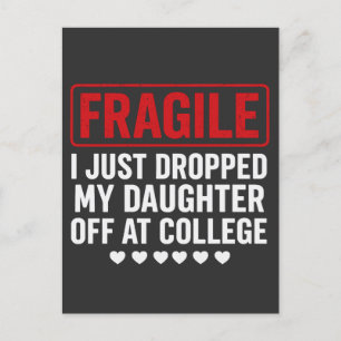 Fragile Mom/Dad Dropping Daughter at College Holiday Postcard