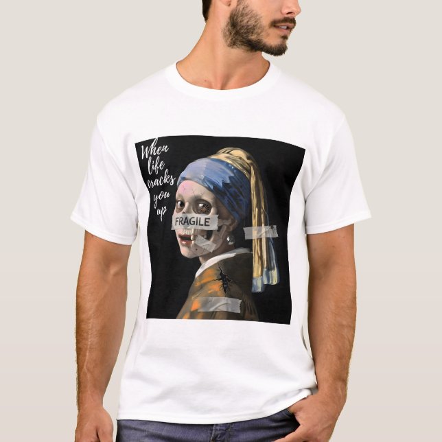 Fragile Parody Meme – Cracked Pearl Earring Skelet T-Shirt (Front)