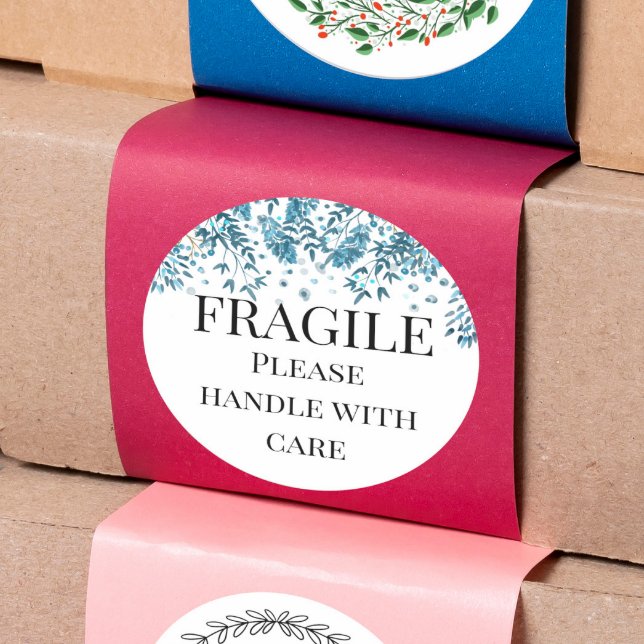 Fragile please handle with care blue/teal florage classic round sticker (Creator Uploaded)