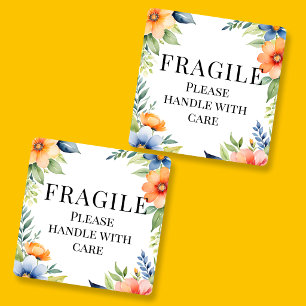 Fragile Please Handle With Care Floral Square Stic Sticker