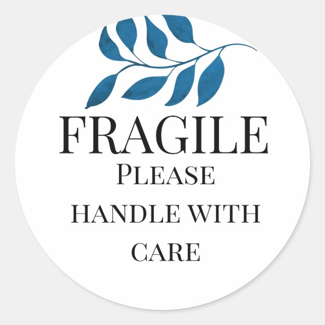 Fragile please handle with care with leaf classic round sticker (Front)