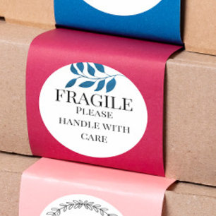 Fragile please handle with care with leaf classic round sticker