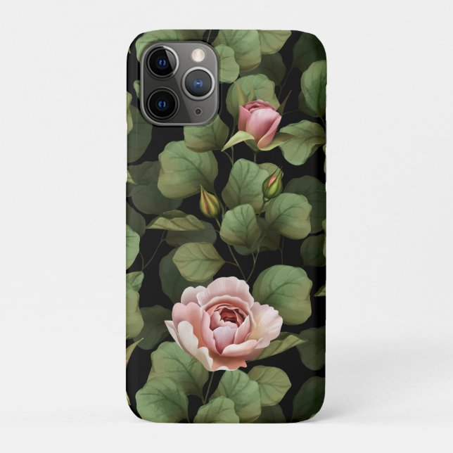 Fragile roses. Floral pattern on black Case-Mate iPhone Case (Back)