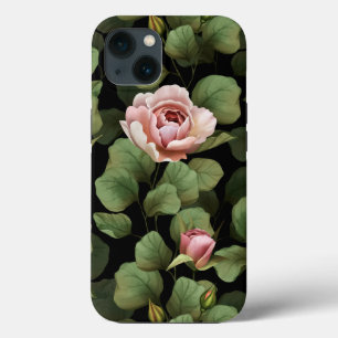 Fragile roses. Floral pattern on black iPhone 13 Case