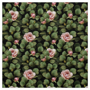 Fragile roses. Floral pattern on black Fabric