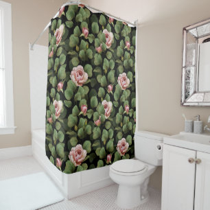 Fragile roses. Floral pattern on black Shower Curtain