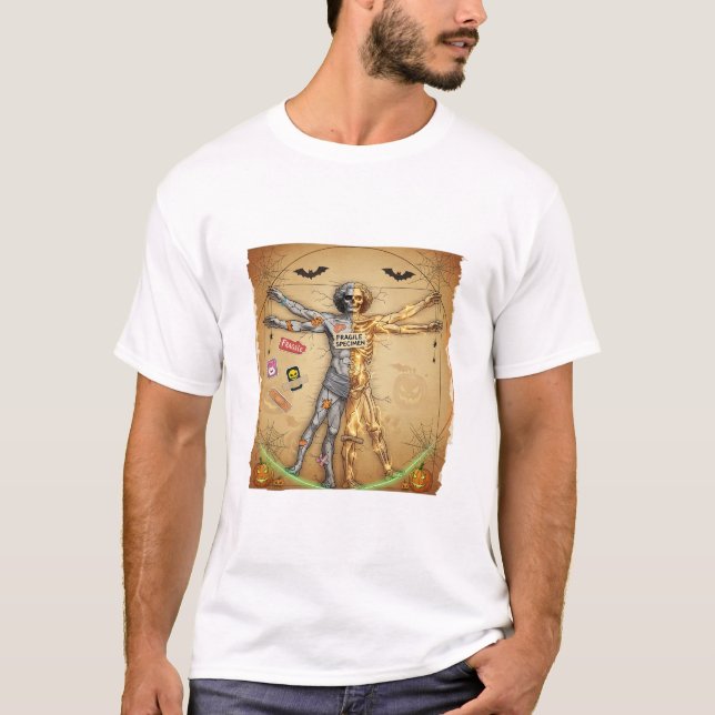 Fragile Skeleton Meme – Vitruvian Man Cracked Paro T-Shirt (Front)