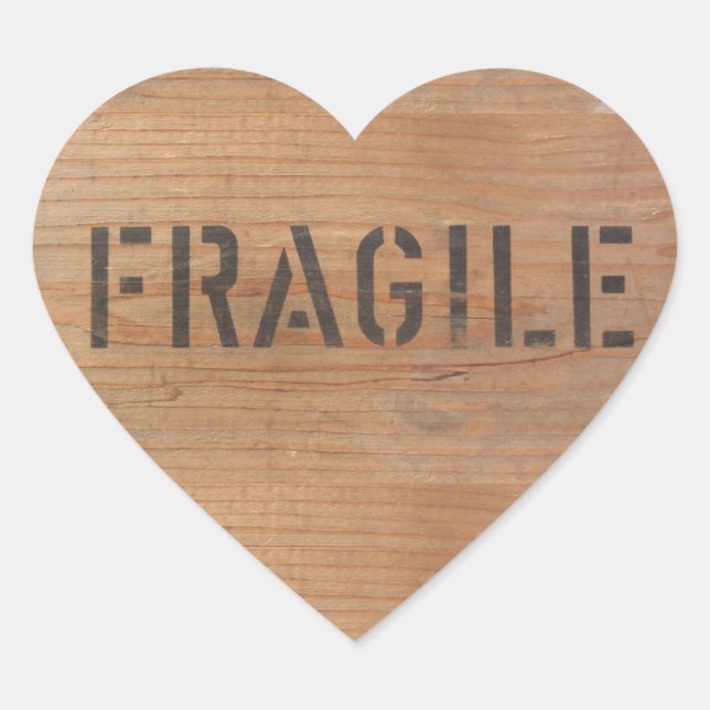 Fragile Stenciled on Wooden Crate Heart Sticker (Front)