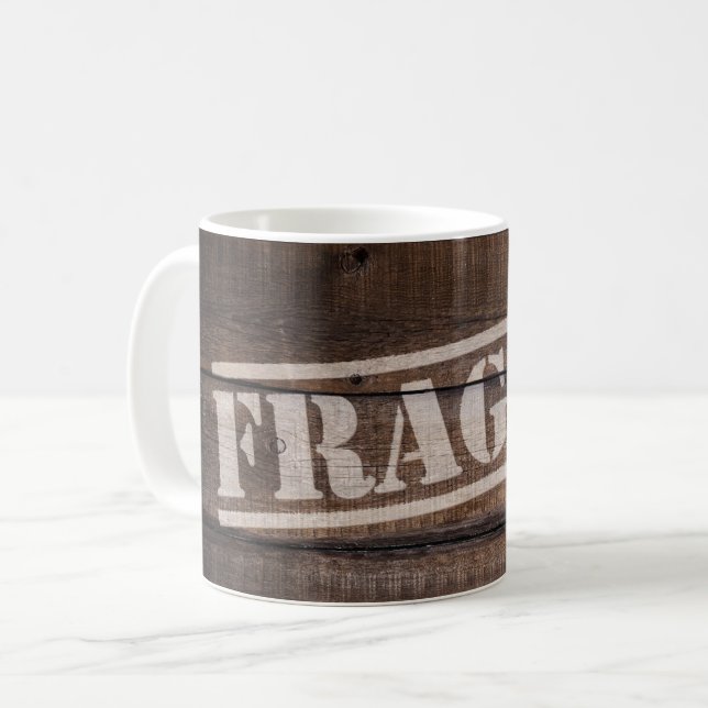 Fragile wood crate vintage brown rustic coffee mug (Front Left)