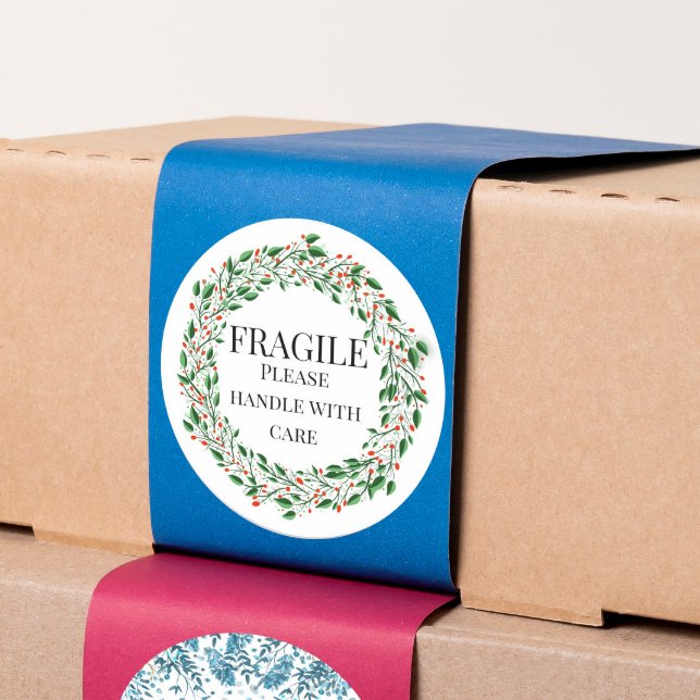 Fragile wreath  please handle with care classic round sticker (Creator Uploaded)
